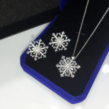 8 Nou Set de Bijuterii pentru Femei Fermecătoare Rochii de Dating Accesorii de Zăpadă Forma de Floare de Cristal Colier Cercei Set S032