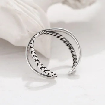 Classic Cross chain925 inel argint ins minimalism de zi cu zi sălbatice deschide inel reglabil de sex feminin