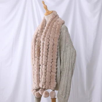 2020 Nou de Lux pentru Femei de Iarnă Eșarfă de Blană Veritabilă Blana de Iepure Rex Tricotate Eșarfe Folie de Blană Pom Poms Marame Pufos Moale Cald