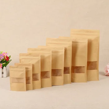 100buc Hârtie Kraft de Ferestre Zifeng Dai Pungi Cadou Alimentare Uscate, Nuci Fructe Ceai de Ambalaj Pungi cu Fermoar Sigilare Pungi