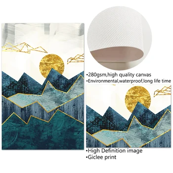 Nordic Geometrice Abstracte Peisaj de Munte Arta de Perete Panza Pictura Soare de Aur Poster de Imprimare Poza Perete pentru Living Decorul Camerei