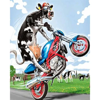 DIY Tablou De Numere de Vaca Colorat Cu Numere de Desene animate Motocicleta Arta de Perete Panza de Tablou Pictata manual Modern Decor Cameră