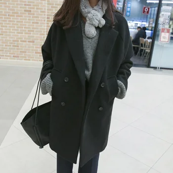 Minimalist Iarna Jacheta Femei Haine Coreeană De Agrement Supradimensionat Haină De Lână De Mari Dimensiuni Lungime Genunchi Doamnelor Haine Negre, Gri
