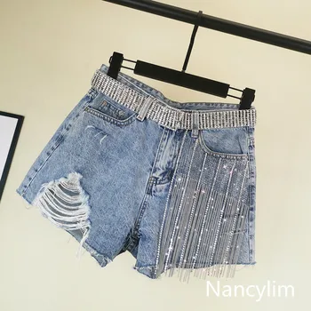 Nancylim Pantaloni Fierbinte de Vară 2021 Nouă Femei din coreea de Larg Picioarele Găuri de Talie Mare Libertate Franjuri, Blugi Scurte Fete Lady