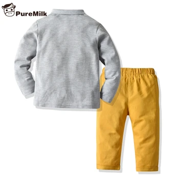 PureMilk Baieti Set Haine cu Maneci Lungi Tricou de Bumbac Cu Curea de Pantaloni Galben Haine Pentru Copii 2Y-6Y