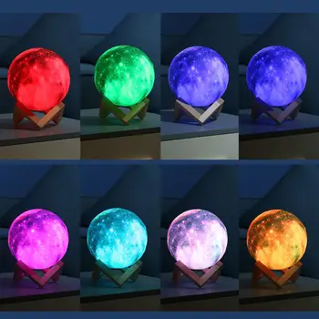 16 Culori de Imprimare 3D Moon Lampa Cu Telecomanda Cerul Înstelat Galaxy Light Construit În Baterie Reîncărcabilă Lampă de Noapte Dropship