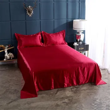 18 culori de lux satin de mătase plat foaie de pat set unic regina king-size dimensiune cuvertura de pat acoperă, lenjerie de pat double full dublu sexy