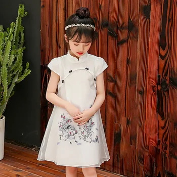 Broderie De Imprimare 2019 Dress Toddler Copii Fete Copii Drăguț Haine Stil Chinezesc Epocă Cheongsam Rochii Qipao Haine Pentru Copii