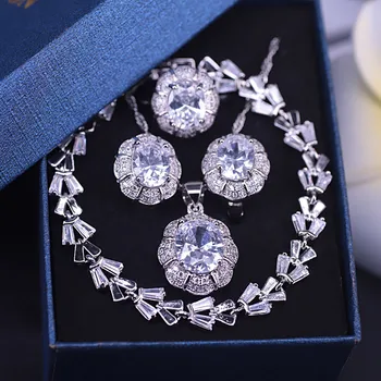 Bijuterii de mireasa alb cristal de zircon de culoare de argint bijuterii cercei inel colier set design frumos costum pentru rochie de seara