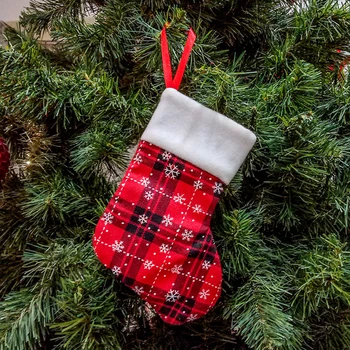 12 Buc Ciorap de Crăciun Crăciun Ornament Carouri Imprimate Cuier Carouri Șosete Decorare Pom de Crăciun Decorare Casa noua