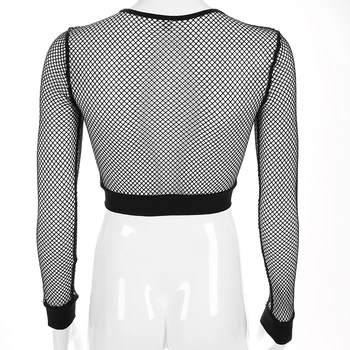 Rockmore Plasă Transparentă Tricou Femei Bodycon Cu Maneci Lungi De Sus A Culturilor Tee Shirt Doamnelor Vedem Prin Streetwear Fishnet Bază Tricou