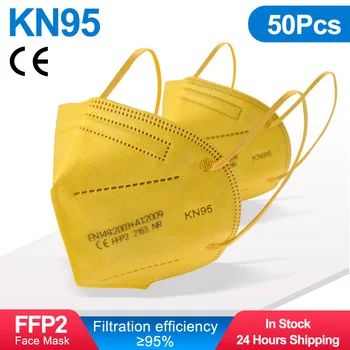 FFP2 50pcs Galben KN95 Masti de Fata 95% Filteration 5-strat Mascarillas Respirație Siguranță de Protecție Non-țesute Mondmaskers Tapaboca