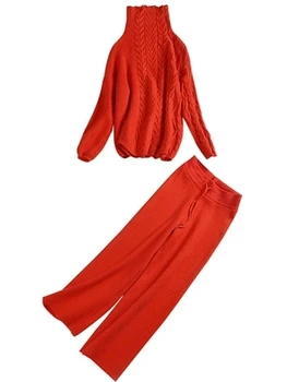 Femei costum 2019 nou stil pulover de iarna set de cânepă model de pulover moda largi picior pantaloni de costum din două piese