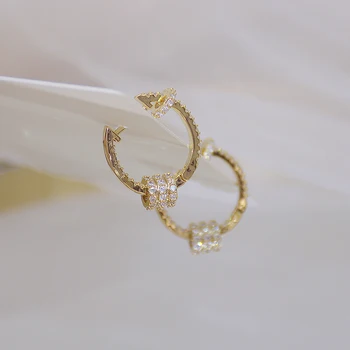 Coreeană de moda fierbinte bijuterii de 14K real cupru placat cu aur incrustate cu zircon CZ mici hoop cercei elegant rotund simplu femei cercei