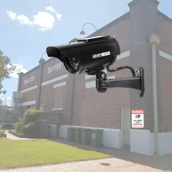 Camera Fake Solare Simulare CCTV de Exterior Impermeabil Hotel Depozit Fabrica AA Baterie NEGRU ARGINTIU