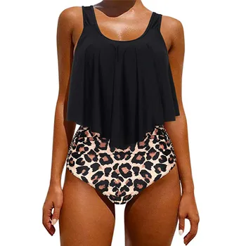 Costume de baie Femei Bikini 2020 costum de Baie femei costume de Baie Top Ciufulit, Cu Talie Înaltă Set de Bikini Leopard de Imprimare Jos Monokini