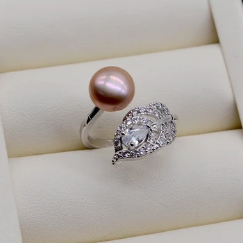 Sexy pana inel. 8-9 mm naturale, perle de apă dulce. Argint 925. Zircon incrustate. reglabil. De sex feminin inel. Pearl ring