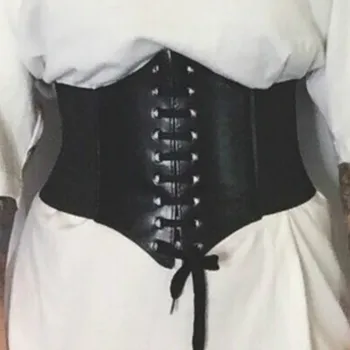Femei Negru Centura de Talie Largă de Dantelă-Up cu Cordon cu Butonul Elastic se potrivesc Rochii Bluza Tricou de Moda de sex Feminin Nou Aarrival