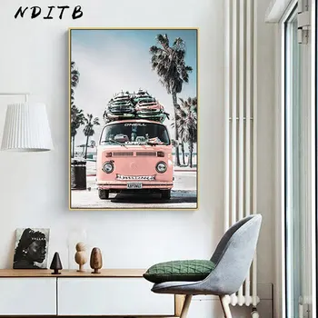 NDITB Scandinave Peisaj Tropical Postere, Printuri Moderne Sea Beach Autobuz Arta de Perete Panza Pictura Nordică Decor Poze