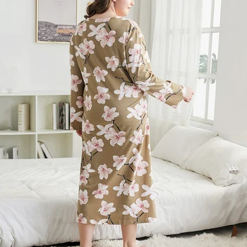 Plus Dimensiune cămașă de noapte pentru Femei Florale Imprimate Lung Pijamale Complet Maneca Gât Rotund Rochie de Noapte