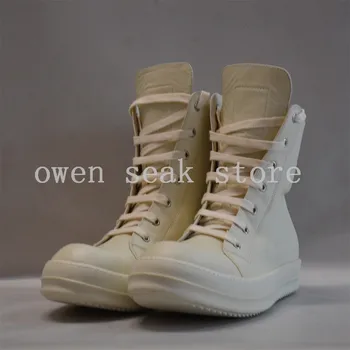 Owen Bolnav Femei Pantofi Casual Ghete din Piele High-TOP Sneaker de Lux Formatori Cizme Dantela-up Zip Plat Alb Pantofi Mari