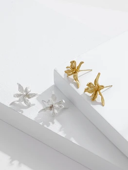 PFHOO Real Argint 925 Cercei Stud Pentru Femei Iris Floare de Aur Cercei Handmade Designer Elegant Feminin Bijuterii Fine