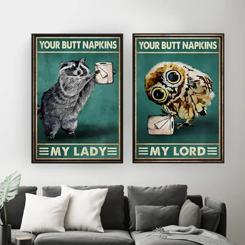 Mental Amuzant Racoon Pisica Bufnita de Hartie Panza Imagine Baie de Postere și de Imprimare de Decorare de Perete Vintage de Perete de Arta Pictura Acasă Decor