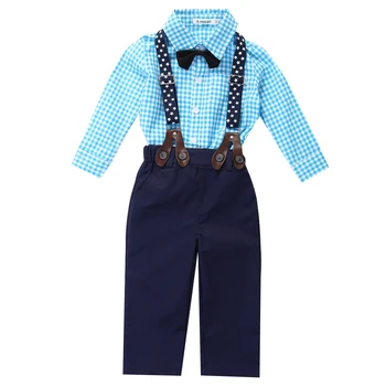 Băiețel nou-născut domn haine de bumbac Albastru carouri camasa+pantaloni haine pentru sugari, 2 buc costum baietel seturi de îmbrăcăminte