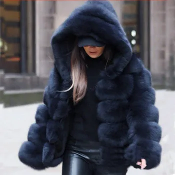 2021 Femei de Moda de Lux Faux Blana Nurca Haina Jacheta Palton de Iarnă cu Glugă de Blană Faux Sacou Cald haine Groase chaqueta mujer