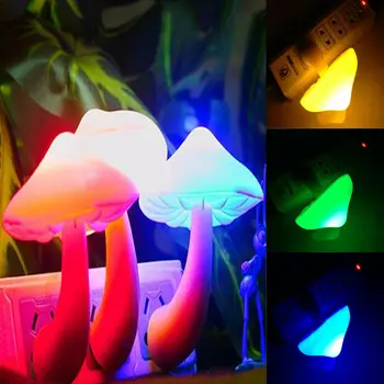 Senzor automat de Lumina de Noapte LED Plug in Forma de Ciuperci Dormitor Lampa SUA UE Plug Pentru Copii Galben Roz Albastru Verde Degrade