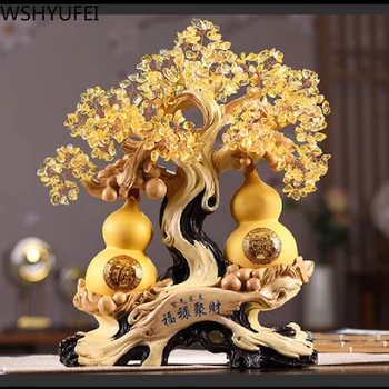 Stil Chinezesc Noroc Copac Avere Feng Shui Tărtăcuță Statuie Ornamente Rășină Sculptura Meserii Acasă Decorare De Cadouri De Nunta