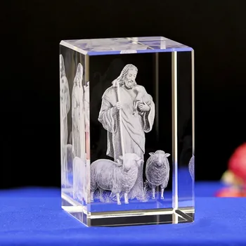 Isus Păstorul Creștin Catolic Statui, Figurine De Cristal Ornament Gravat Cadou Creativ Decor Acasă Accesorii Moderne
