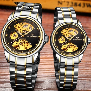Reloj Mujer Skeleton Tourbillon Ceas de mana pentru Femei, Administrat de 30M rezistent la apă Oțel Automatic Ceas pentru Bărbați Ceas Iubitor de Ceasuri