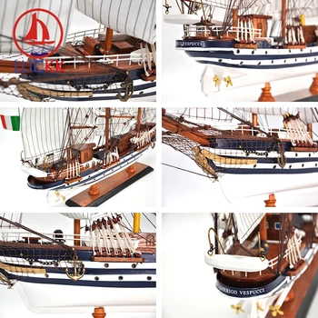 LUCKK 65CM AMERIGO VESPUCCI Nautice din Lemn Model Nave in Miniatura Barcă cu pânze Biroul de Acasă Decoratiuni Interioare Artizanat din Lemn Copii Cadou