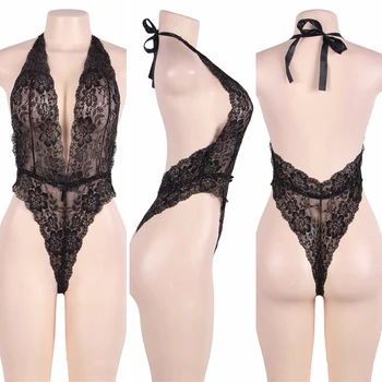 2020 Sexy body-uri Pentru Adulti Dantela fără Mâneci V-gât Adânc Lenjerie Una Bucata Femei Halter Deschis Sutien Perspectivă Pijamale Pentru Femei