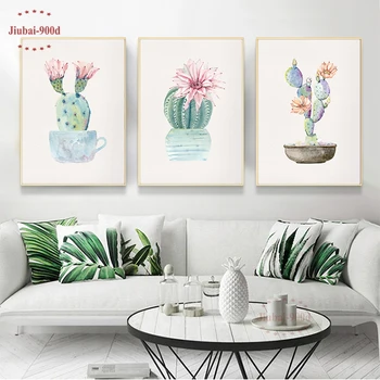 900D Verde Nordică Planta Panza Pictura Cactus Postere Si Printuri Poze de Perete Pentru Camera de zi de Perete de Arta Moderna Decor Acasă
