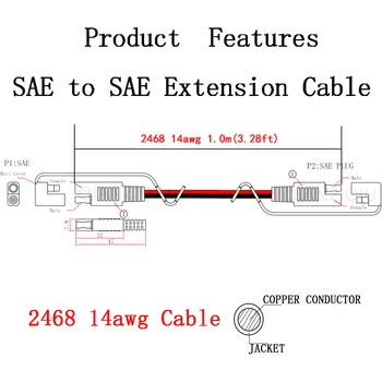 1BUC 14AWG 100CM SAE SAE Cablu de Extensie Rapidă Deconectați Cablajul Conector SAE