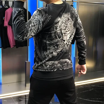 Europene stația de toamna noi personalizate ghepard imprimare versatil barbati top slim montaj Pulover echipajul gât pulover pentru barbati