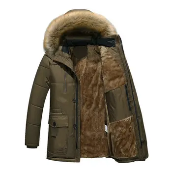 Gros Cald Hanorac Bărbați Fleece Gluga de Blană Barbati Jacheta de Iarna Haina Militar Cargo Mediu-lung Palton Barbati