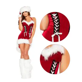 Femei Roșu crăciun Moș Crăciun Sling Rochie Cu Palarie,Picior Protector Sexy Miss Costume de Mos Craciun Joc de Rol Costum Cosplay