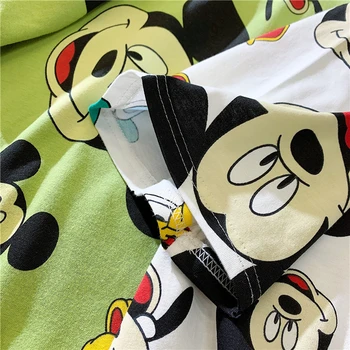 Disney Vara Mickey Mouse Verde T-shirt Alb, Desene animate Model Imprimat Haine Jumătate Maneca Roz Drăguț coreeană Haine de Top