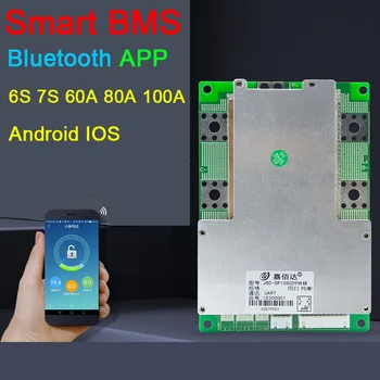 7S 6S 24V Smart li-ion Baterie de Litiu de Protecție Bord Telefon Bluetooth APP 60A 80A 100A 3.7 V Li-ion, Lipo BMS Pachete de Echilibru JBD
