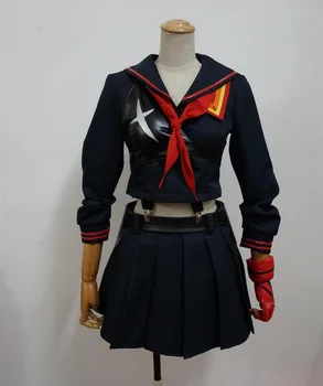 Anime-ul japonez KILL La KILL Matoi Ryuko Cosplay Costum Peruca Par Scurt T-shirt Fusta Mănuși Centura Școală Uniformă Bleumarin Costum de Marinar
