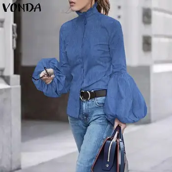 Casual Rever Topuri cu Maneci Lungi Elegante, Cămăși VONDA 2021 Femei Vintage Polka Dot Imprimate Bluze Femei Tunica Topuri Blusas S-5XL