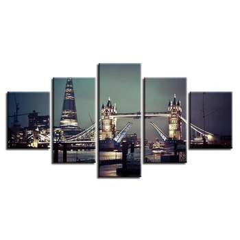 HD Imprimare Poster Decor Camera de zi 5 Piese London Tower Bridge Building Scena de Noapte Pictura Modular Panza Poze Arta de Perete