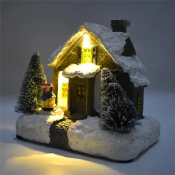 Zăpadă Case Cu Colorat Intermitent LED Lumina Decor de Crăciun pentru Acasă Copiii de Anul Nou Cadou Rășină Scena de Crăciun Sat