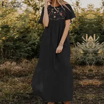 ZANZEA 2021 Moda Imprimate Rochie de Vara pentru Femei Sundress Elegant cu Maneci Scurte-Tunica Vestidos de sex Feminin O Gât Lung Haina Plus Dimensiune
