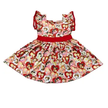 2020 Ziua Îndrăgostiților boutique haine de copii de desene animate de imprimare flutter sleeve fete minunate ÎNVÂRTI rochii de 12 ani fata