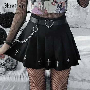 InsGirl Întuneric Punk Fusta Femei Brodate Cruce Talie Inalta Fusta Plisata Y2K Gotic Streetwear Moda Harajuku Mini Fusta Femme