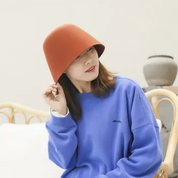 Pălărie De Femei 2019 Noi Pescar Pălărie De Toamnă Și De Iarnă În Aer Liber Lână Pălărie Găleată Japonez Culoare Solidă Clopot În Formă De Capac De Oameni Găleată Pălărie